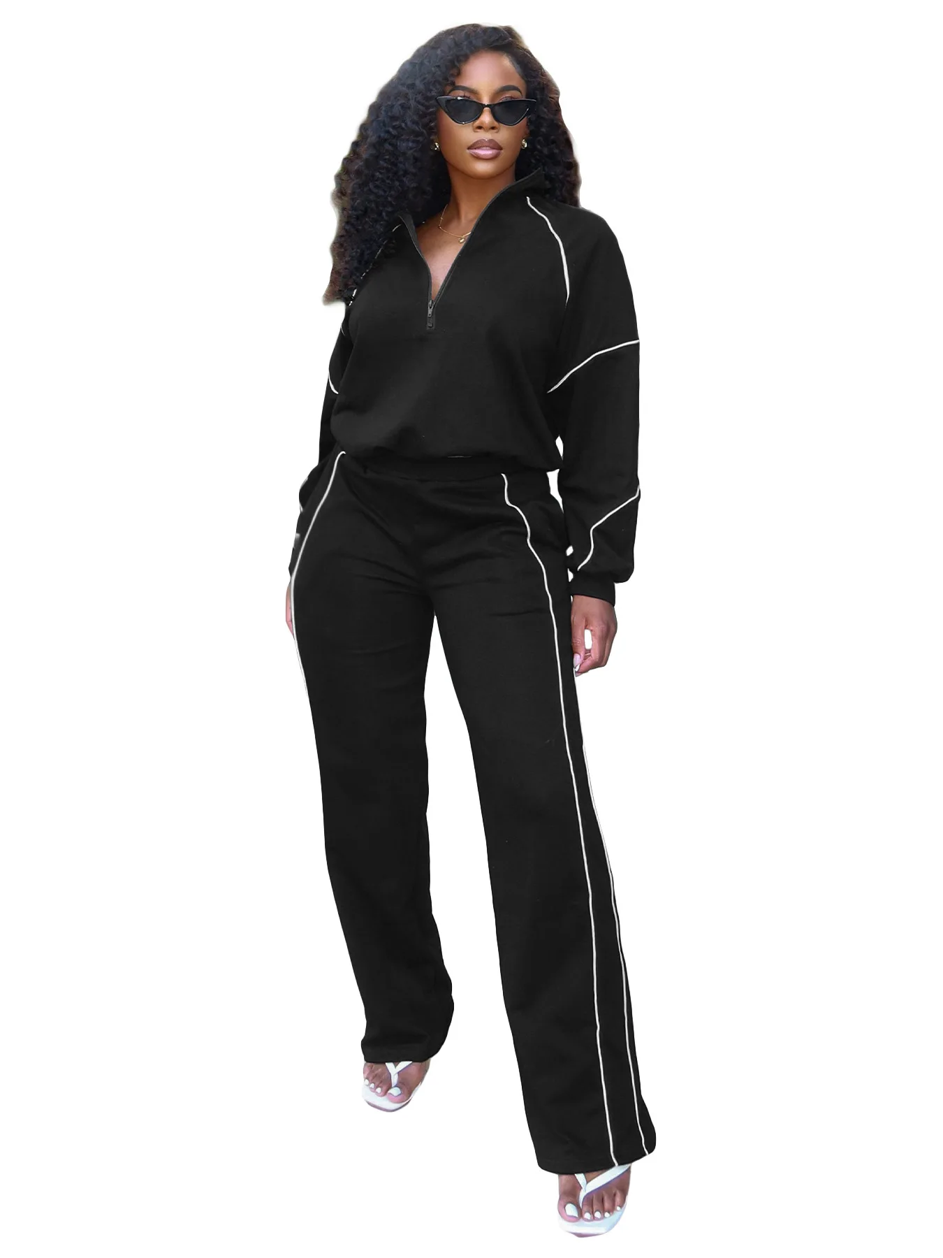 GLCMYAYA Women's Set Long Sleeve Sweatshirt + Wide Leg Pant Suits 2025 Autumn Active Sporty Tracksuit 2 Two Pieces Set Outfits