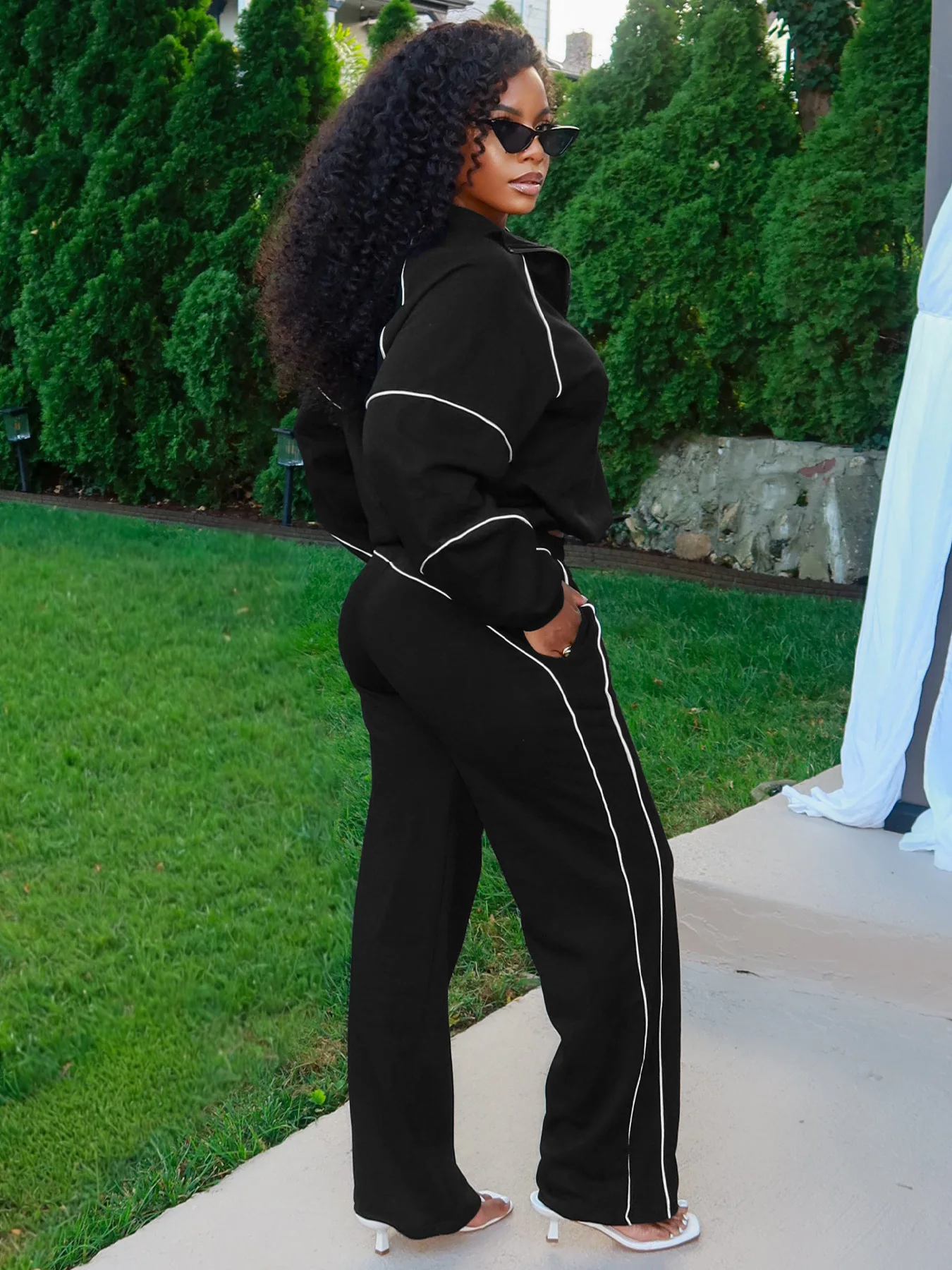 GLCMYAYA Women's Set Long Sleeve Sweatshirt + Wide Leg Pant Suits 2025 Autumn Active Sporty Tracksuit 2 Two Pieces Set Outfits