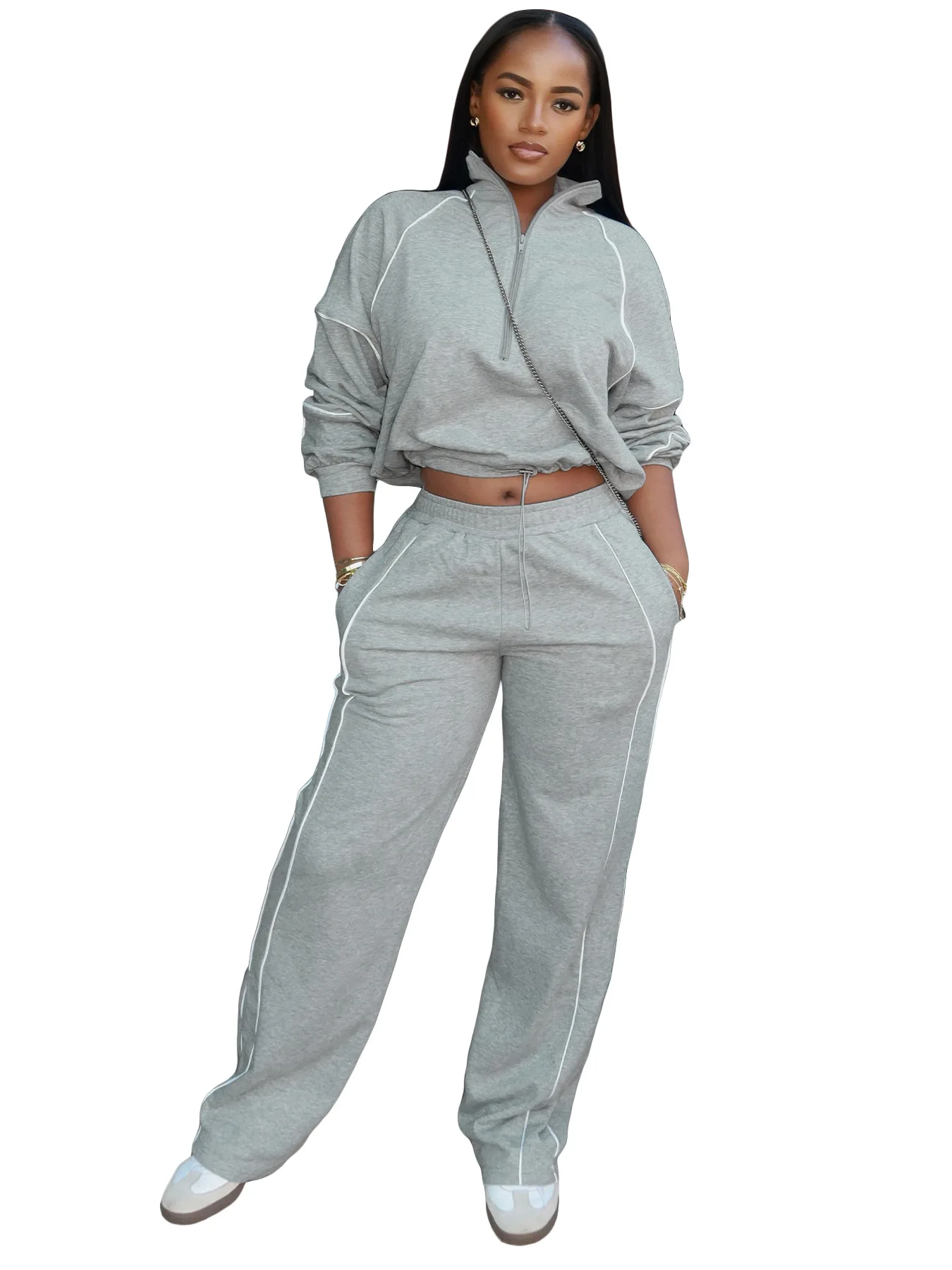 GLCMYAYA Women's Set Long Sleeve Sweatshirt + Wide Leg Pant Suits 2025 Autumn Active Sporty Tracksuit 2 Two Pieces Set Outfits