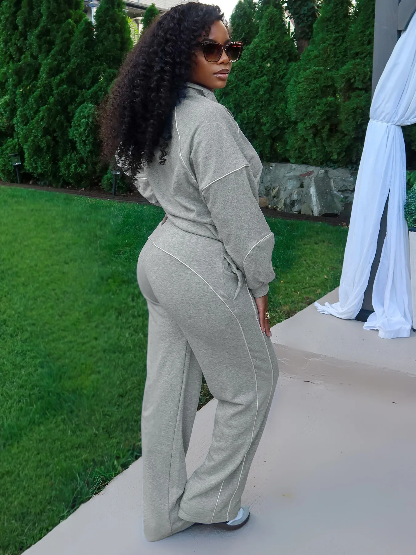 GLCMYAYA Women's Set Long Sleeve Sweatshirt + Wide Leg Pant Suits 2025 Autumn Active Sporty Tracksuit 2 Two Pieces Set Outfits