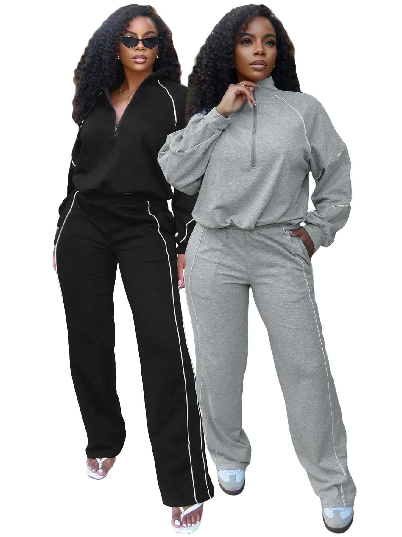 GLCMYAYA Women's Set Long Sleeve Sweatshirt + Wide Leg Pant Suits 2025 Autumn Active Sporty Tracksuit 2 Two Pieces Set Outfits