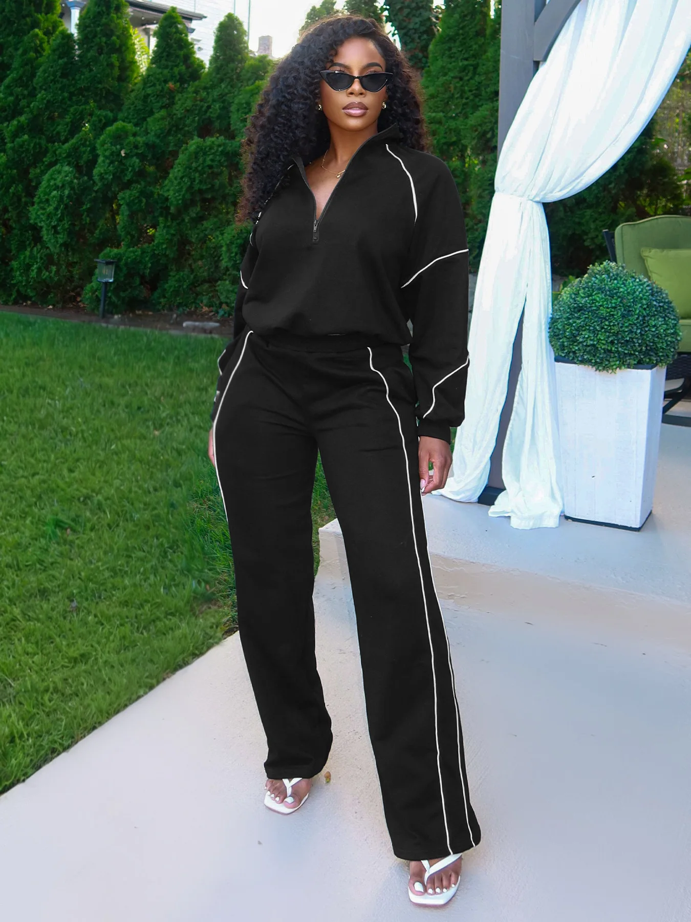 GLCMYAYA Women's Set Long Sleeve Sweatshirt + Wide Leg Pant Suits 2025 Autumn Active Sporty Tracksuit 2 Two Pieces Set Outfits