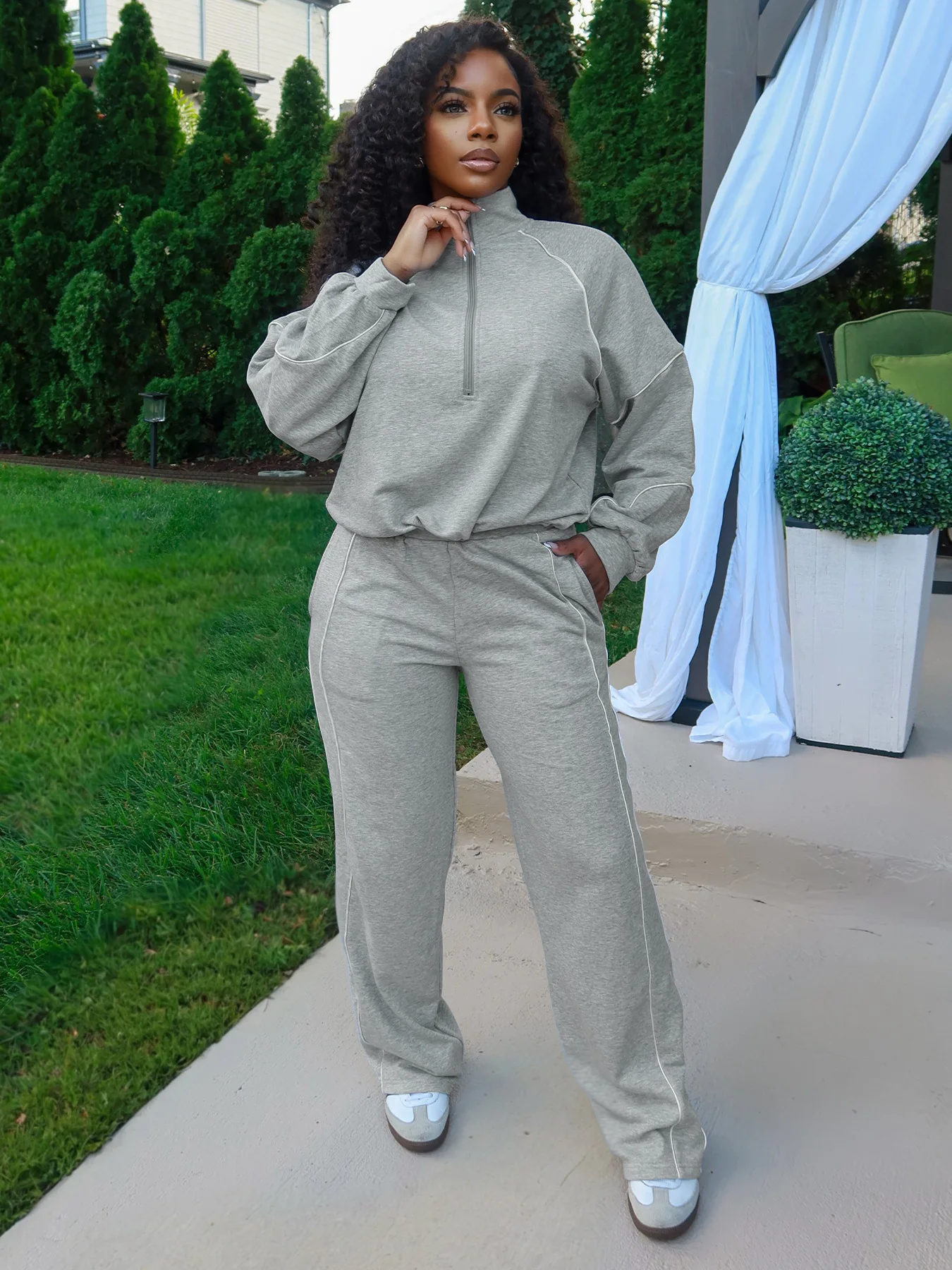 GLCMYAYA Women's Set Long Sleeve Sweatshirt + Wide Leg Pant Suits 2025 Autumn Active Sporty Tracksuit 2 Two Pieces Set Outfits