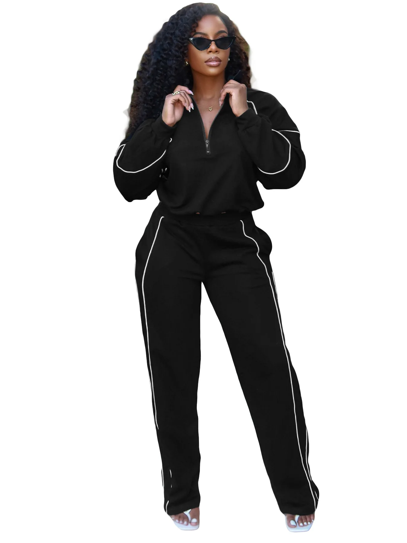 GLCMYAYA Women's Set Long Sleeve Sweatshirt + Wide Leg Pant Suits 2025 Autumn Active Sporty Tracksuit 2 Two Pieces Set Outfits