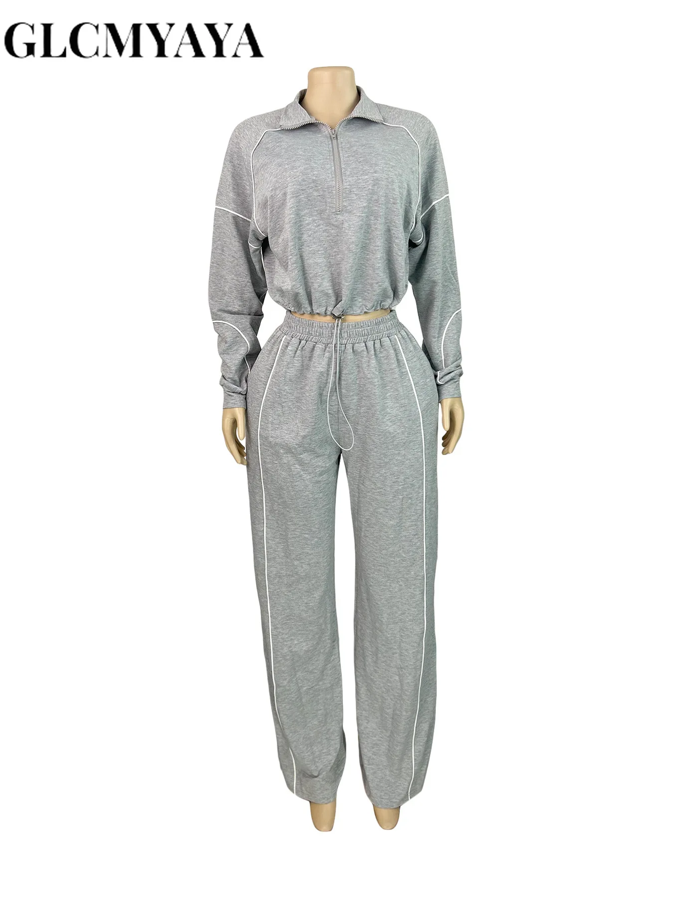 GLCMYAYA Women's Set Long Sleeve Sweatshirt + Wide Leg Pant Suits 2025 Autumn Active Sporty Tracksuit 2 Two Pieces Set Outfits