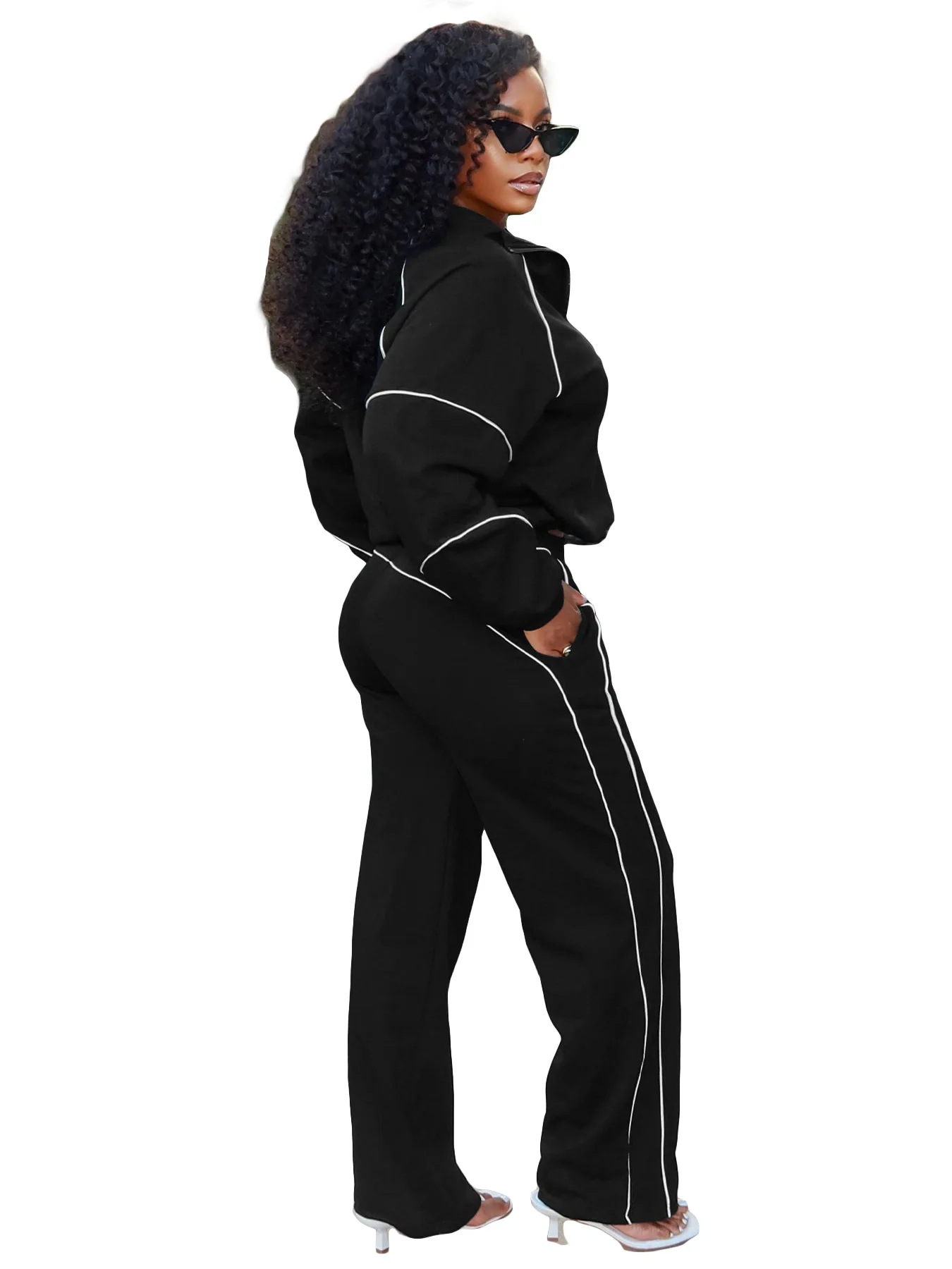 GLCMYAYA Women's Set Long Sleeve Sweatshirt + Wide Leg Pant Suits 2025 Autumn Active Sporty Tracksuit 2 Two Pieces Set Outfits