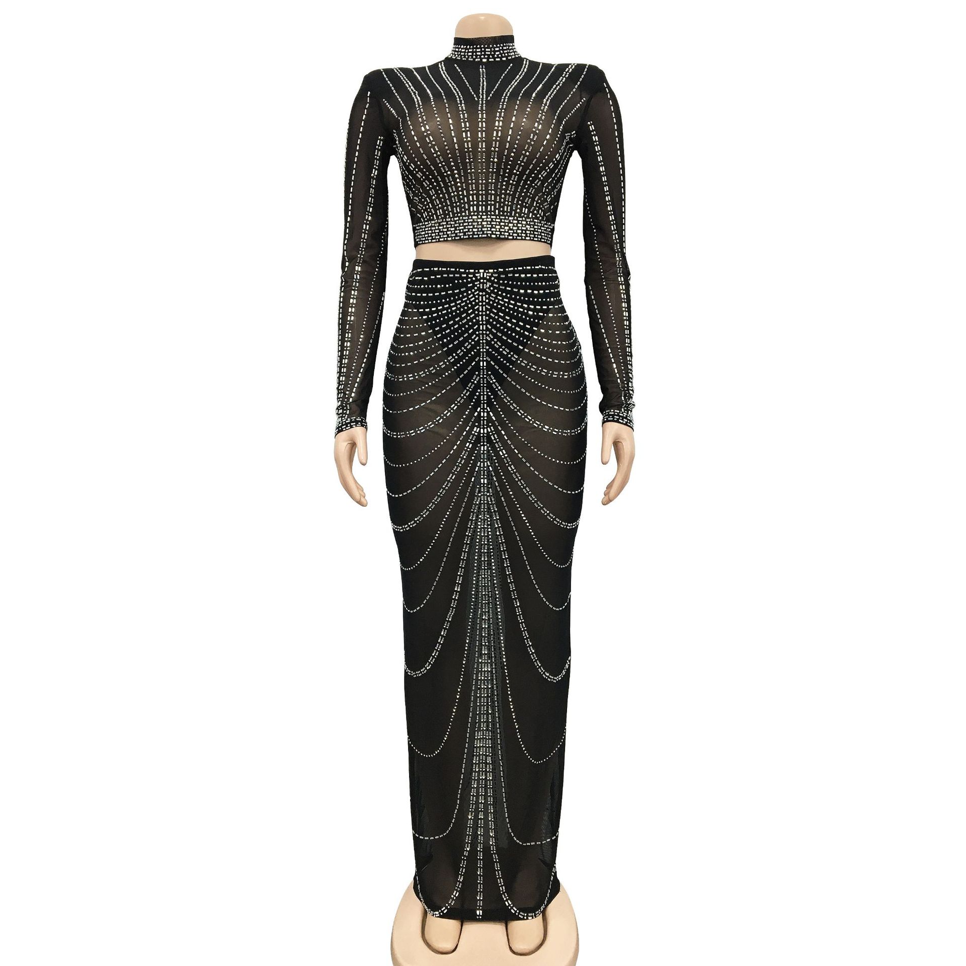 CM.YAYA Elegang Mesh See Though Diamonds Hot Rhinestones Maxi Long Midi Skirts Sets Women Sexy Party Two 2 Piece Set Outfits CM.YAYA Elegang Mesh See Though Diamonds Hot Rhinestones Maxi Long Midi Skirts Sets Women Sexy Party Two 2 Piece Set Outfits