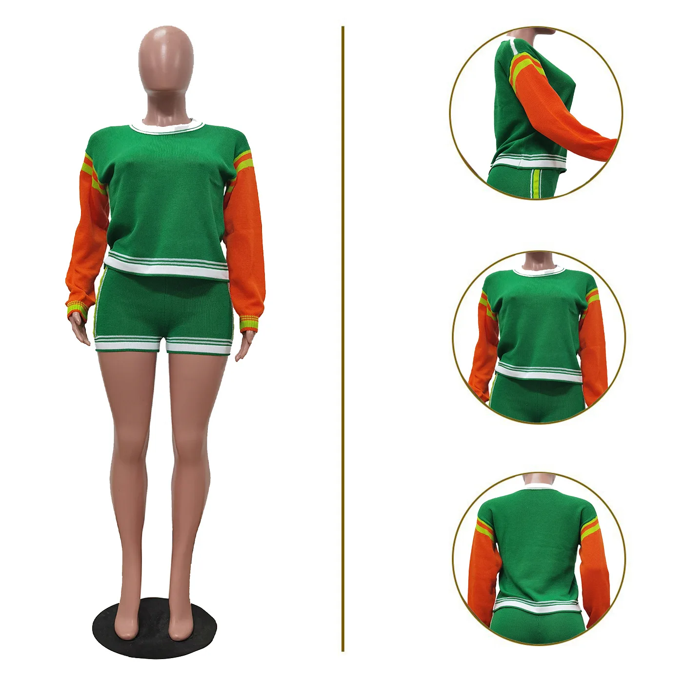 CM.YAYA Knit Ribbed Women's Set Long Sleeve Sweater Tops + Shorts Suit 2025 Streetwear Sporty Two 2 Piece Sets Outfits Tracksuit