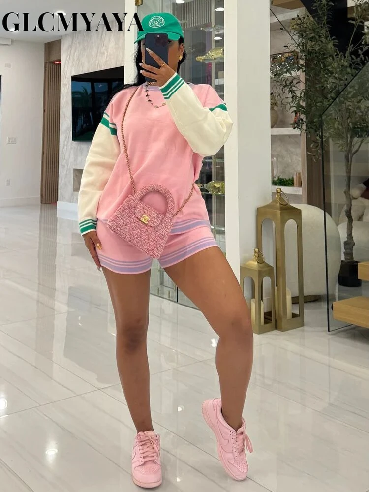 CM.YAYA Knit Ribbed Women's Set Long Sleeve Sweater Tops + Shorts Suit 2025 Streetwear Sporty Two 2 Piece Sets Outfits Tracksuit