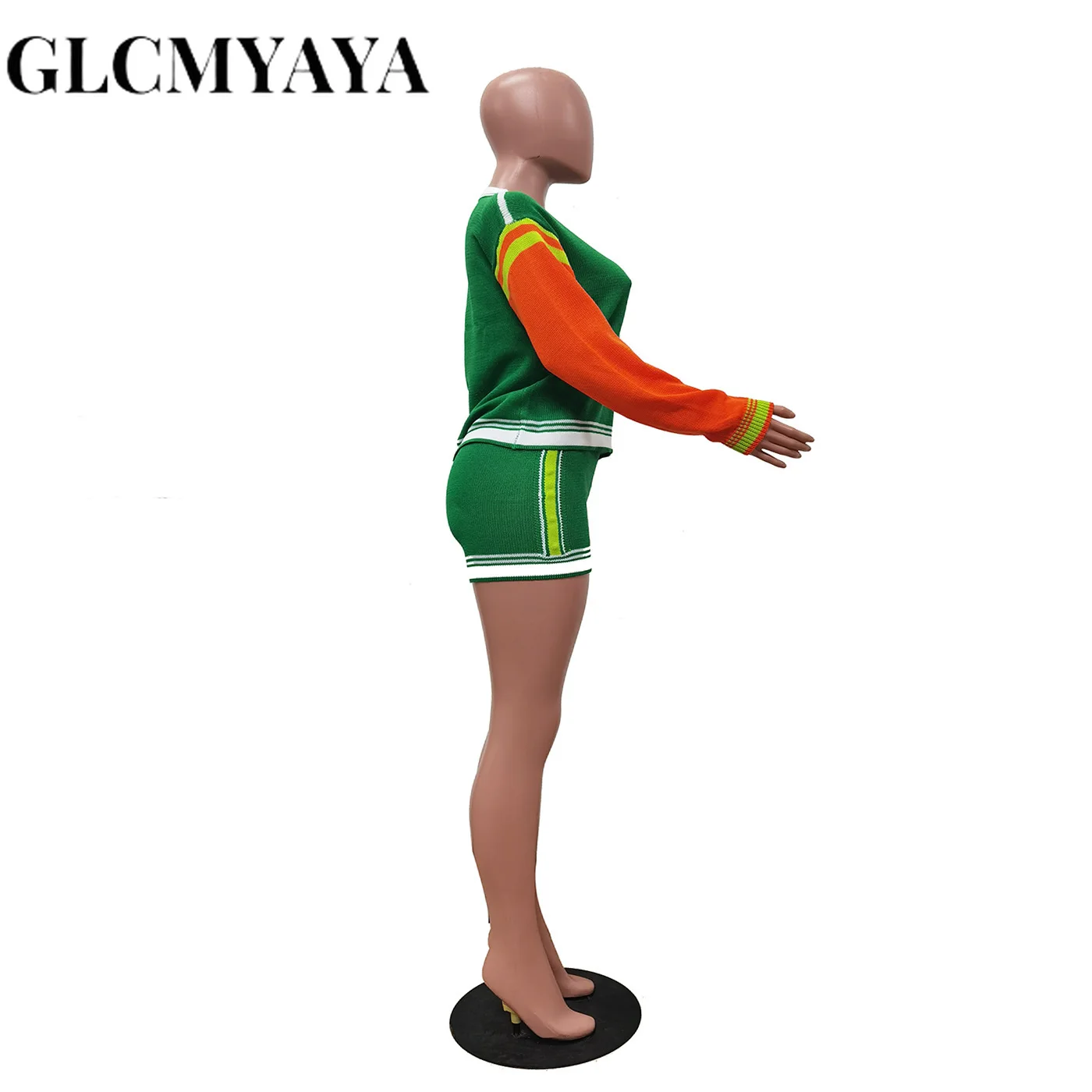 CM.YAYA Knit Ribbed Women's Set Long Sleeve Sweater Tops + Shorts Suit 2025 Streetwear Sporty Two 2 Piece Sets Outfits Tracksuit