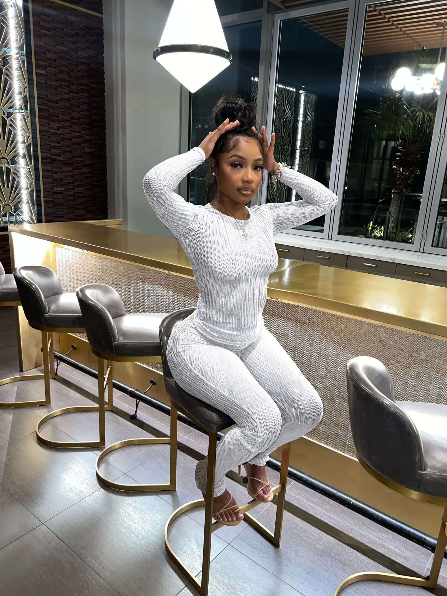 CM.YAYA Fashion See Though Women's Set Long Sleeve T-shirt and Flare Pants 2024 Active Street Two 2 Piece Sets Outfits Tracksuit CM.YAYA Fashion See Though Women's Set Long Sleeve T-shirt and Flare Pants 2024 Active Street Two 2 Piece Sets Outfits Tracksuit