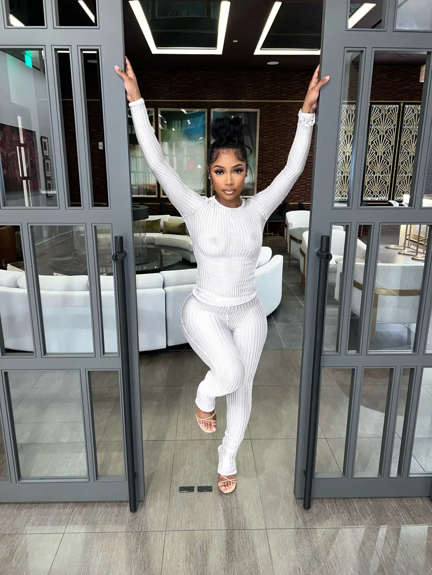 CM.YAYA Fashion See Though Women's Set Long Sleeve T-shirt and Flare Pants 2024 Active Street Two 2 Piece Sets Outfits Tracksuit CM.YAYA Fashion See Though Women's Set Long Sleeve T-shirt and Flare Pants 2024 Active Street Two 2 Piece Sets Outfits Tracksuit