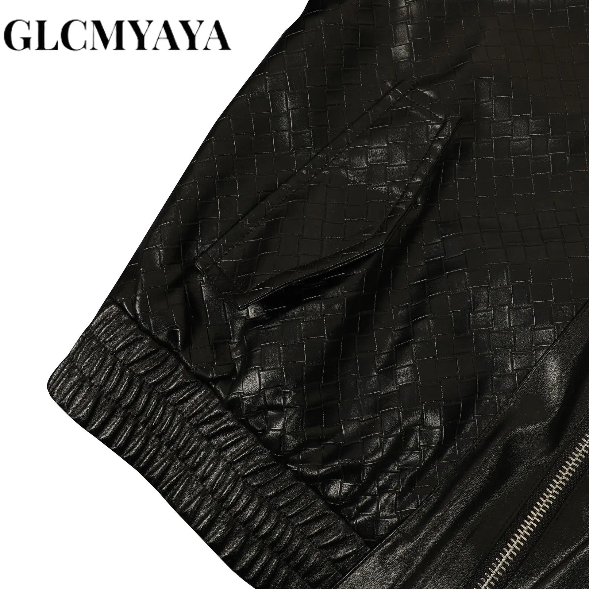 GLCMYAYA 2026 Winter Street Women Set Long Sleeve Plaid PU Leather Jacket and Short Suits Fashion Two 2 Piece Set Outfits