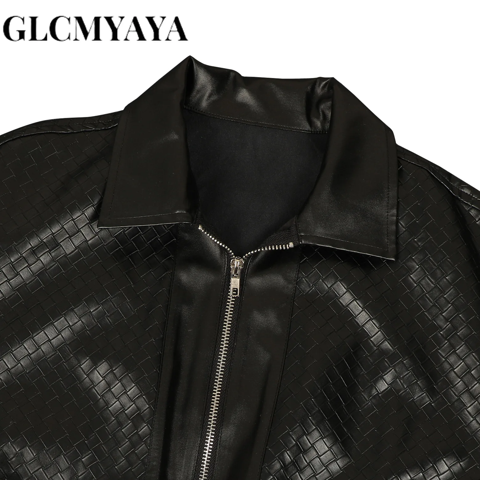 GLCMYAYA 2026 Winter Street Women Set Long Sleeve Plaid PU Leather Jacket and Short Suits Fashion Two 2 Piece Set Outfits