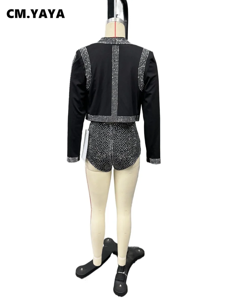 CM.YAYA Diamonds Hot Rhinestones Sexy Party Women’s Set Open Stitch Blazer Top + Bra and Shorts 2025 Two 2 Piece Sets Outfits CM.YAYA Diamonds Hot Rhinestones Sexy Party Women's Set Open Stitch Blazer Top + Bra and Shorts 2025 Two 2 Piece Sets Outfits