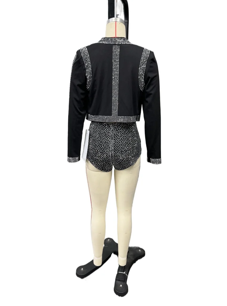 CM.YAYA Diamonds Hot Rhinestones Sexy Party Women's Set Open Stitch Blazer Top + Bra and Shorts 2025 Two 2 Piece Sets Outfits CM.YAYA Diamonds Hot Rhinestones Sexy Party Women's Set Open Stitch Blazer Top + Bra and Shorts 2025 Two 2 Piece Sets Outfits