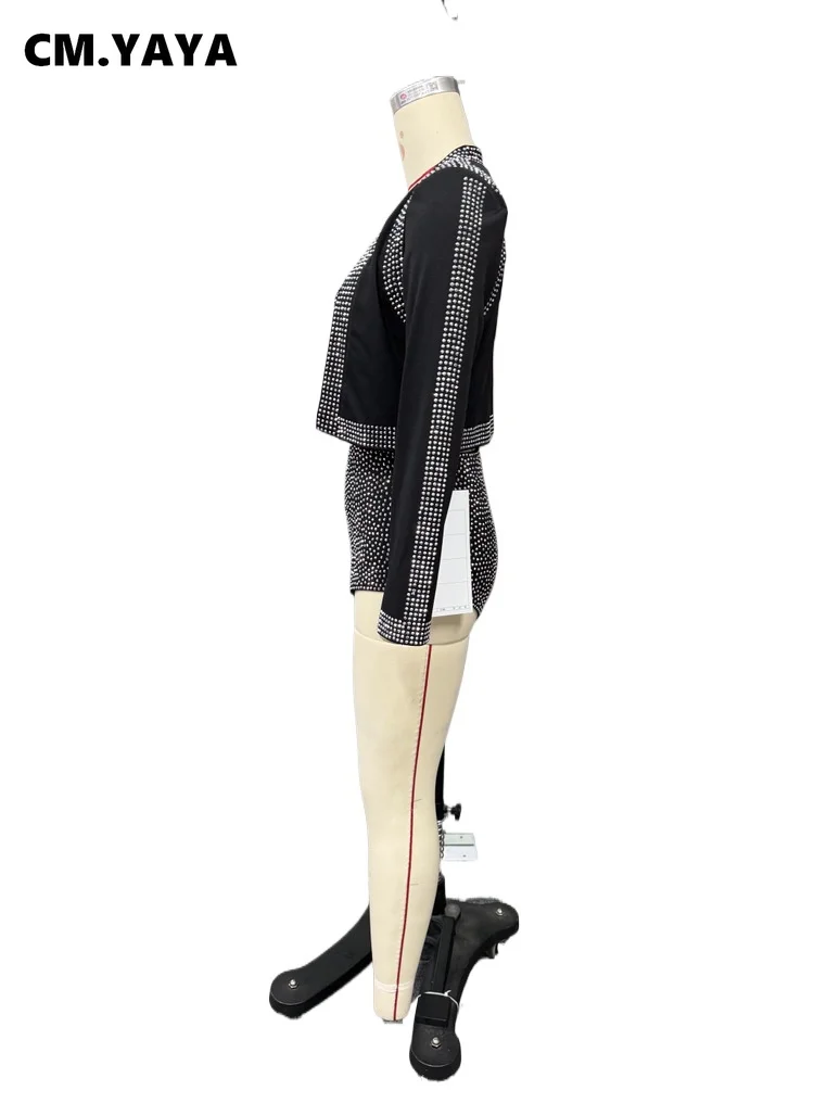 CM.YAYA Diamonds Hot Rhinestones Sexy Party Women’s Set Open Stitch Blazer Top + Bra and Shorts 2025 Two 2 Piece Sets Outfits CM.YAYA Diamonds Hot Rhinestones Sexy Party Women's Set Open Stitch Blazer Top + Bra and Shorts 2025 Two 2 Piece Sets Outfits