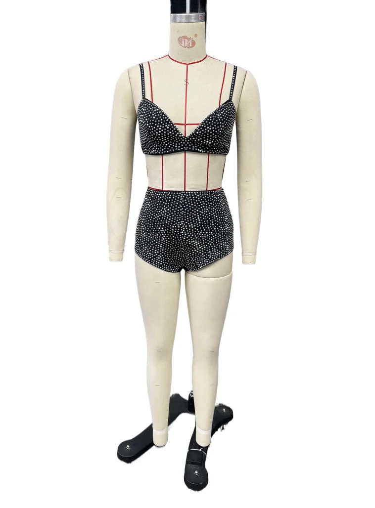 CM.YAYA Diamonds Hot Rhinestones Sexy Party Women's Set Open Stitch Blazer Top + Bra and Shorts 2025 Two 2 Piece Sets Outfits CM.YAYA Diamonds Hot Rhinestones Sexy Party Women's Set Open Stitch Blazer Top + Bra and Shorts 2025 Two 2 Piece Sets Outfits