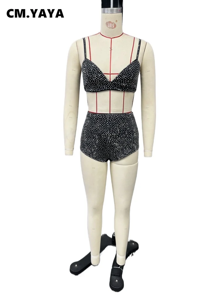 CM.YAYA Diamonds Hot Rhinestones Sexy Party Women’s Set Open Stitch Blazer Top + Bra and Shorts 2025 Two 2 Piece Sets Outfits CM.YAYA Diamonds Hot Rhinestones Sexy Party Women's Set Open Stitch Blazer Top + Bra and Shorts 2025 Two 2 Piece Sets Outfits