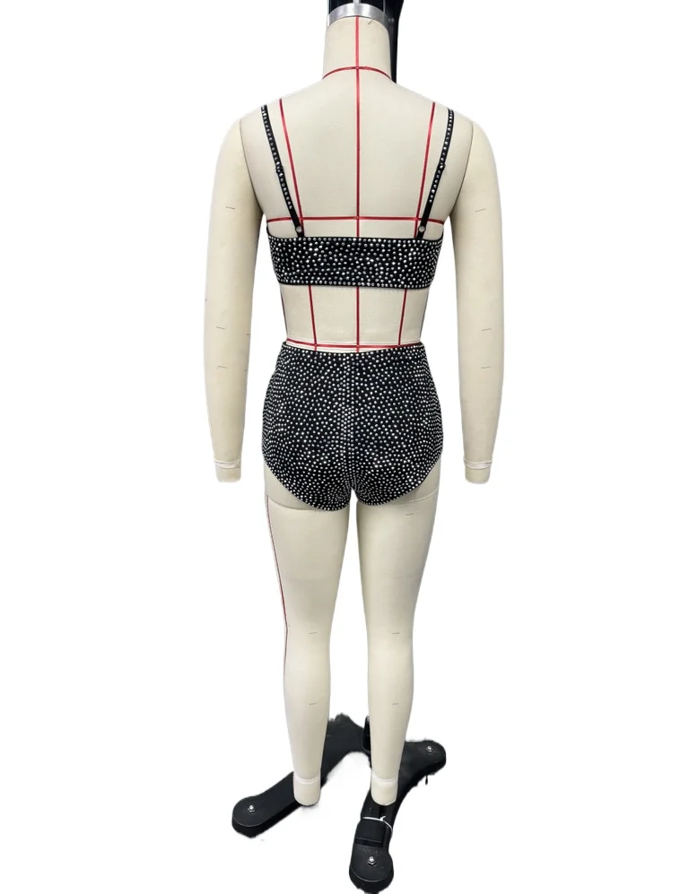 CM.YAYA Diamonds Hot Rhinestones Sexy Party Women's Set Open Stitch Blazer Top + Bra and Shorts 2025 Two 2 Piece Sets Outfits CM.YAYA Diamonds Hot Rhinestones Sexy Party Women's Set Open Stitch Blazer Top + Bra and Shorts 2025 Two 2 Piece Sets Outfits