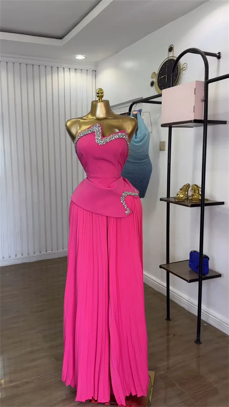 CM.YAYA Women's Set Diamonds Hot Rhinestones Crop Top and Pleated Wide Leg Pants Suit 2025 Two 2 Piece Sets Outfits Tracksuit