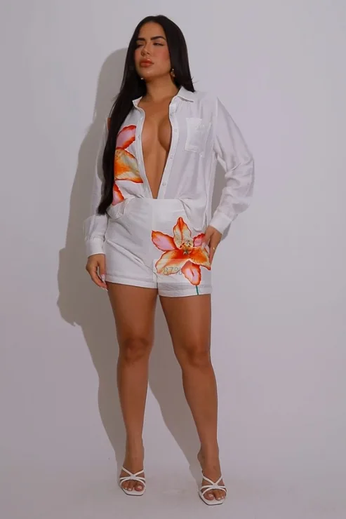 CM.YAYA 2025 Fall Fashion Floral Printed Women's Set Long Sleeve Blouse Shirt and Shorts Suits Two 2 Piece Set Outfit Tracksuit CM.YAYA 2025 Fall Fashion Floral Printed Women's Set Long Sleeve Blouse Shirt and Shorts Suits Two 2 Piece Set Outfit Tracksuit