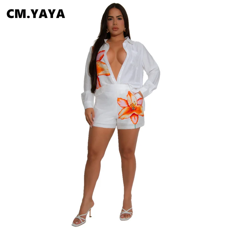 CM.YAYA 2025 Fall Fashion Floral Printed Women’s Set Long Sleeve Blouse Shirt and Shorts Suits Two 2 Piece Set Outfit Tracksuit CM.YAYA 2025 Fall Fashion Floral Printed Women's Set Long Sleeve Blouse Shirt and Shorts Suits Two 2 Piece Set Outfit Tracksuit