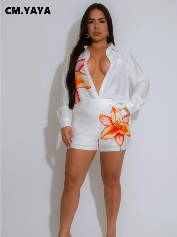 CM.YAYA 2025 Fall Fashion Floral Printed Women’s Set Long Sleeve Blouse Shirt and Shorts Suits Two 2 Piece Set Outfit Tracksuit CM.YAYA 2025 Fall Fashion Floral Printed Women's Set Long Sleeve Blouse Shirt and Shorts Suits Two 2 Piece Set Outfit Tracksuit