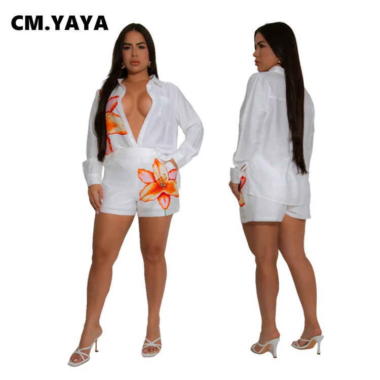 CM.YAYA 2025 Fall Fashion Floral Printed Women’s Set Long Sleeve Blouse Shirt and Shorts Suits Two 2 Piece Set Outfit Tracksuit CM.YAYA 2025 Fall Fashion Floral Printed Women's Set Long Sleeve Blouse Shirt and Shorts Suits Two 2 Piece Set Outfit Tracksuit