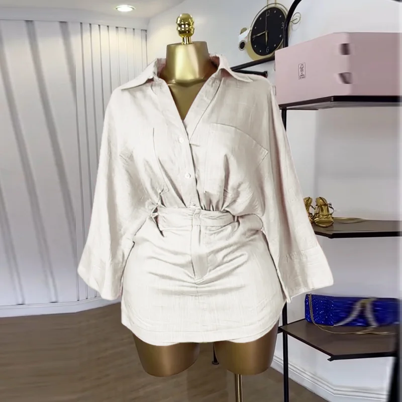 CM.YAYA Fashion Women's Set Full Sleeve Turn-down Collar T-shirt and Skirts Shorts 2025 Chic Two 2 Piece Sets Outfit Tracksuits