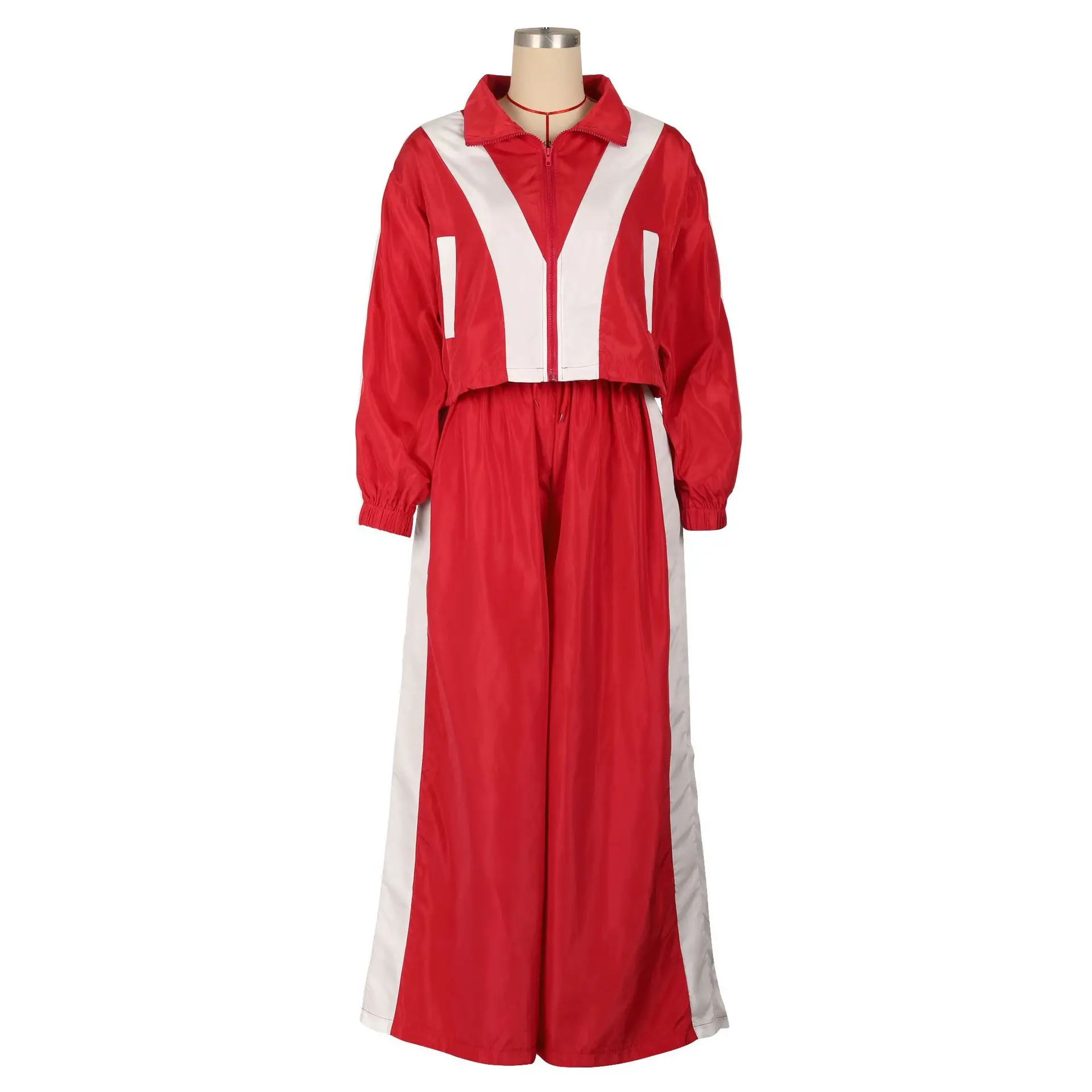 CM.YAYA Active Patchwork Women's Set Zipper Sweatshirt Jacket and Wide Leg Pants Suit 2025 INS Two 2 Piece Sets Outfit Tracksuit