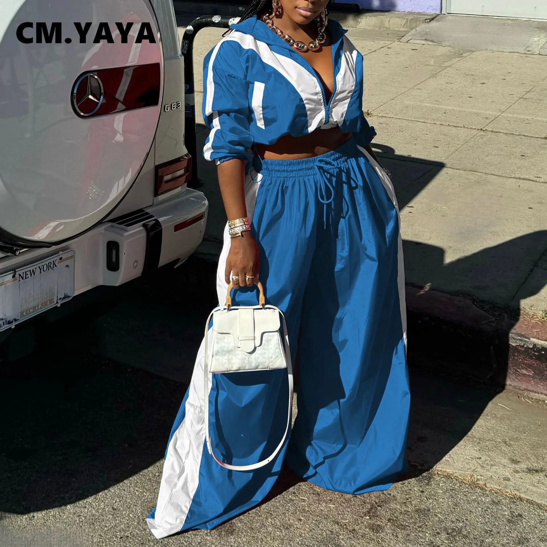 CM.YAYA Active Patchwork Women’s Set Zipper Sweatshirt Jacket and Wide Leg Pants Suit 2025 INS Two 2 Piece Sets Outfit Tracksuit CM.YAYA Active Patchwork Women's Set Zipper Sweatshirt Jacket and Wide Leg Pants Suit 2025 INS Two 2 Piece Sets Outfit Tracksuit