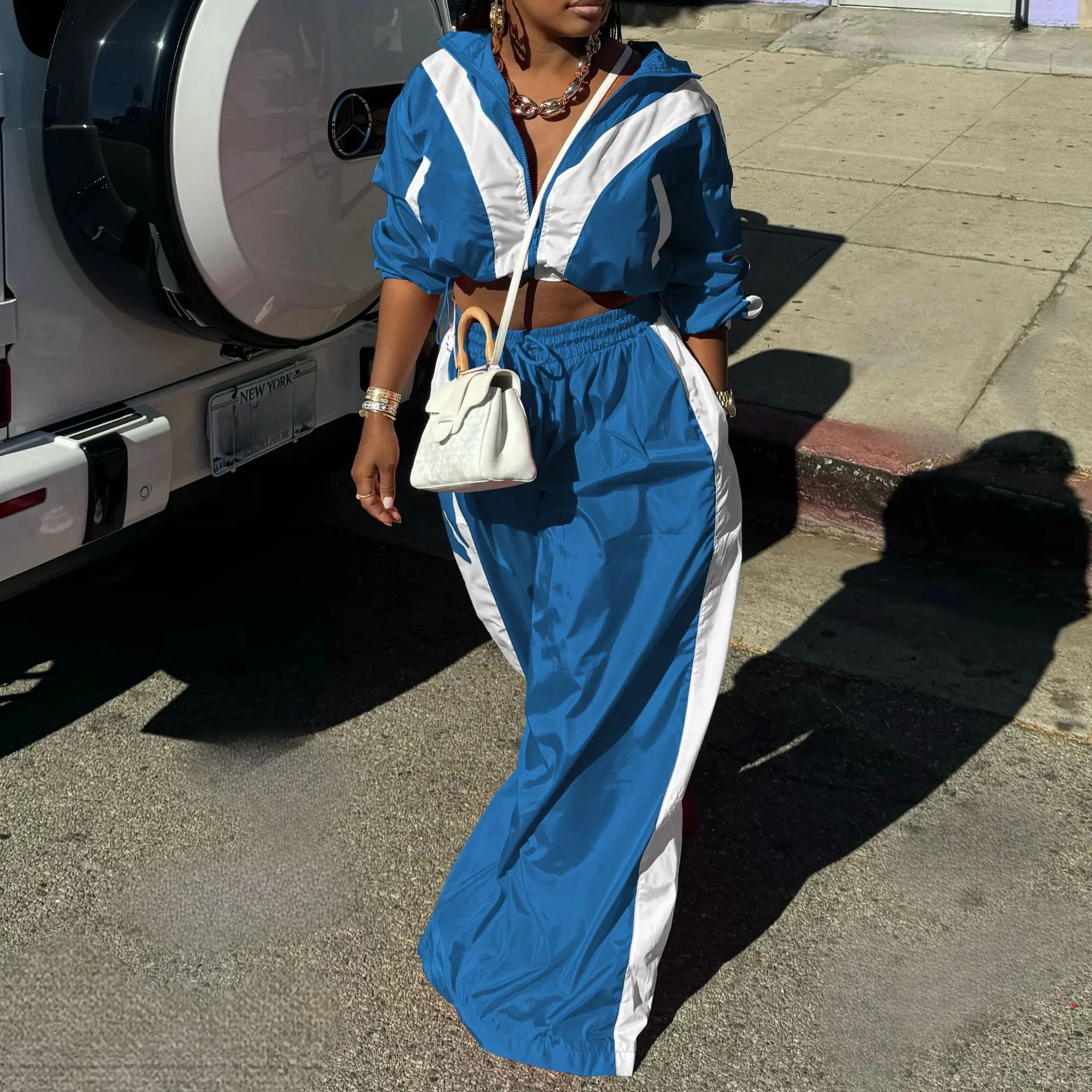 CM.YAYA Active Patchwork Women's Set Zipper Sweatshirt Jacket and Wide Leg Pants Suit 2025 INS Two 2 Piece Sets Outfit Tracksuit