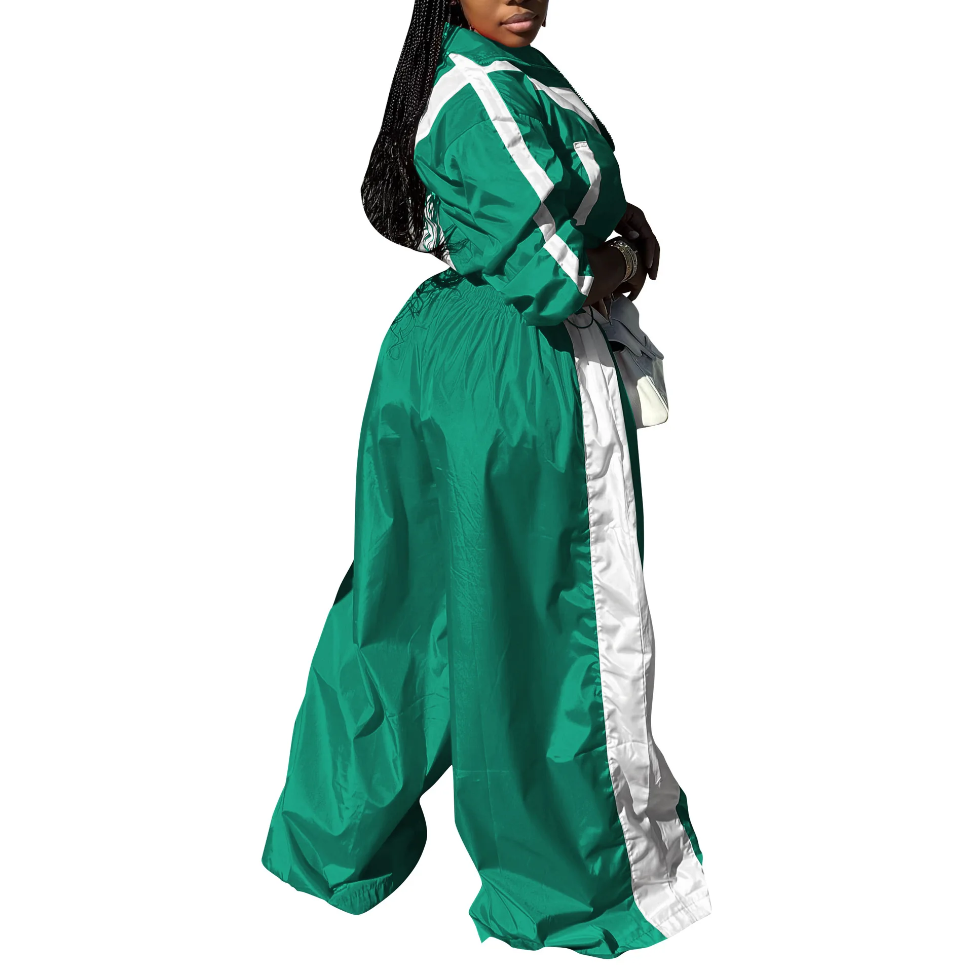 CM.YAYA Active Patchwork Women's Set Zipper Sweatshirt Jacket and Wide Leg Pants Suit 2025 INS Two 2 Piece Sets Outfit Tracksuit