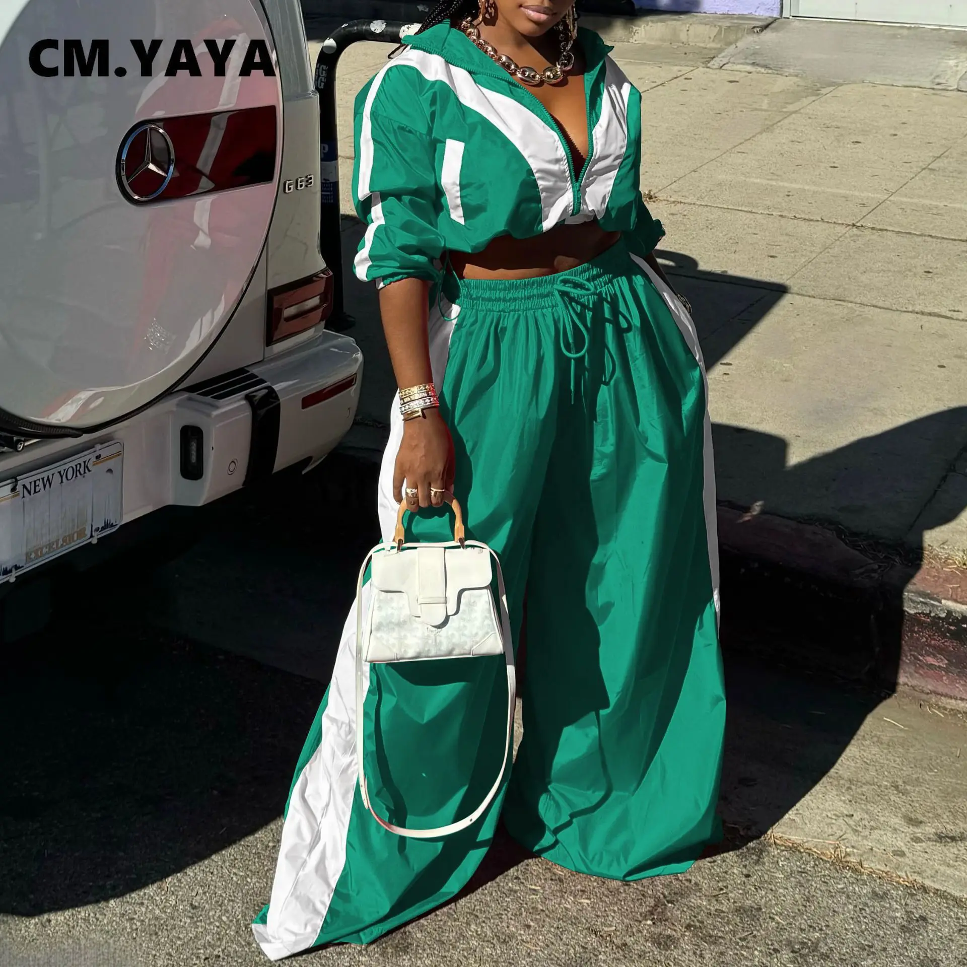 CM.YAYA Active Patchwork Women’s Set Zipper Sweatshirt Jacket and Wide Leg Pants Suit 2025 INS Two 2 Piece Sets Outfit Tracksuit CM.YAYA Active Patchwork Women's Set Zipper Sweatshirt Jacket and Wide Leg Pants Suit 2025 INS Two 2 Piece Sets Outfit Tracksuit