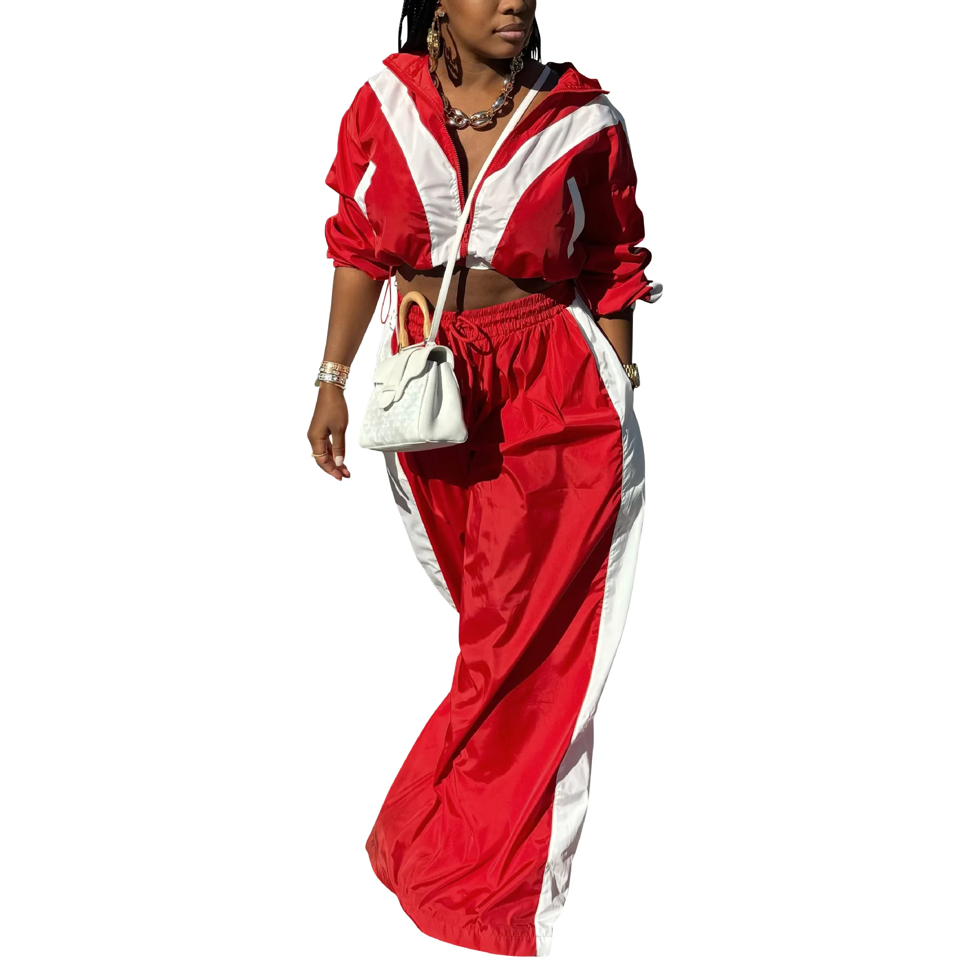 CM.YAYA Active Patchwork Women's Set Zipper Sweatshirt Jacket and Wide Leg Pants Suit 2025 INS Two 2 Piece Sets Outfit Tracksuit