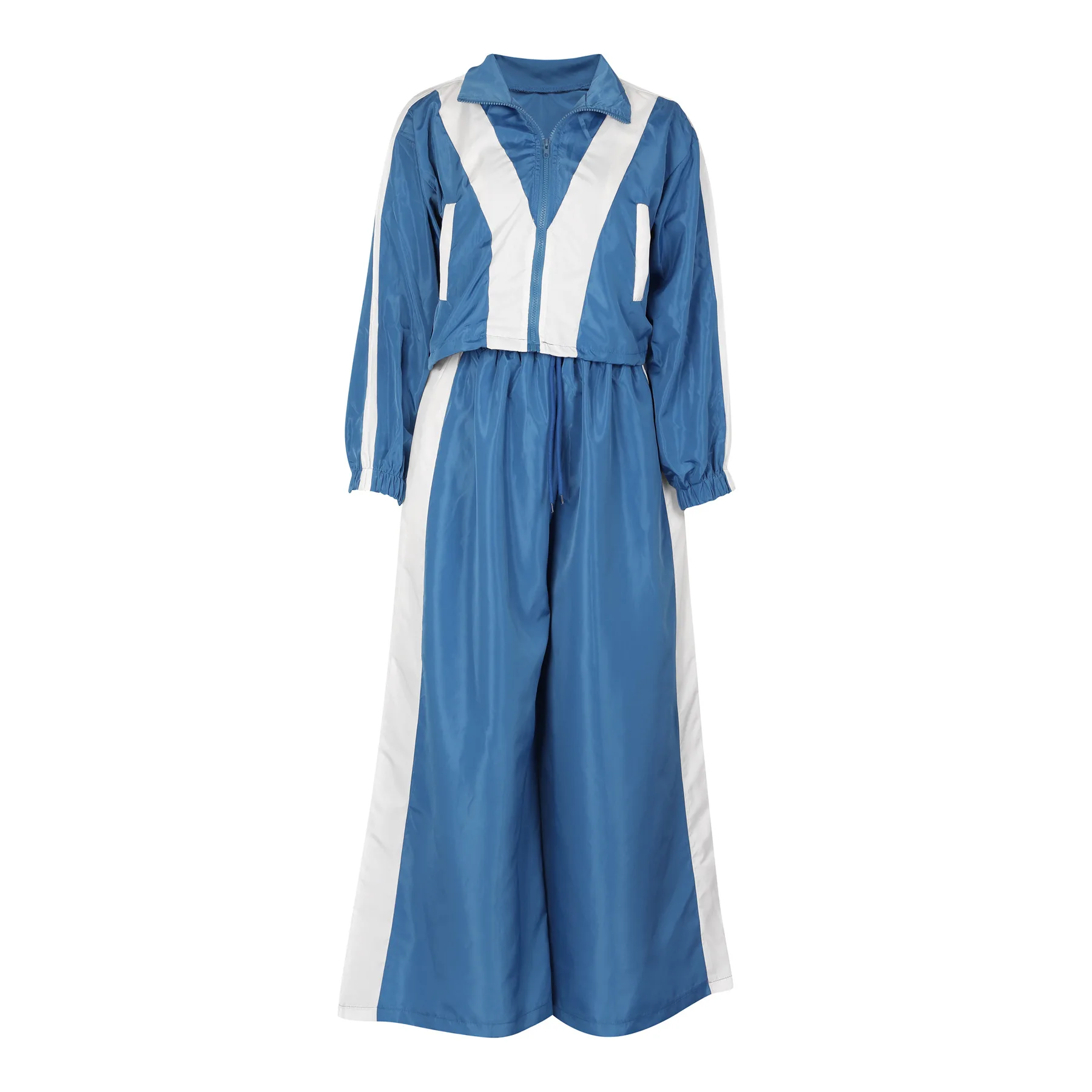 CM.YAYA Active Patchwork Women's Set Zipper Sweatshirt Jacket and Wide Leg Pants Suit 2025 INS Two 2 Piece Sets Outfit Tracksuit