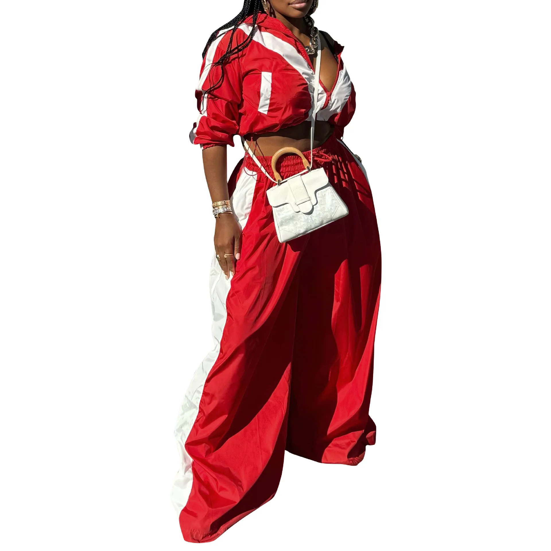 CM.YAYA Active Patchwork Women's Set Zipper Sweatshirt Jacket and Wide Leg Pants Suit 2025 INS Two 2 Piece Sets Outfit Tracksuit