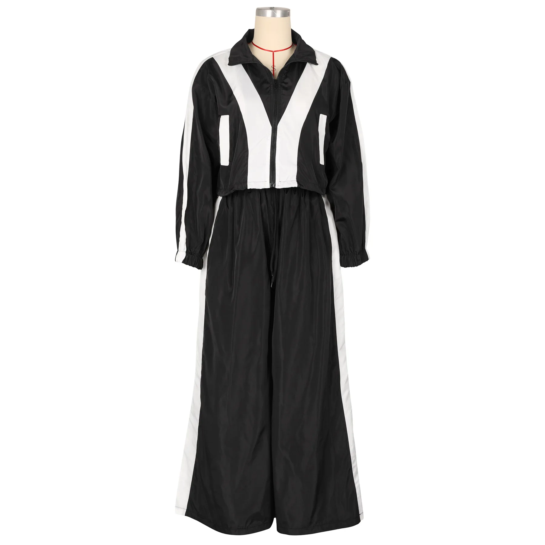 CM.YAYA Active Patchwork Women's Set Zipper Sweatshirt Jacket and Wide Leg Pants Suit 2025 INS Two 2 Piece Sets Outfit Tracksuit