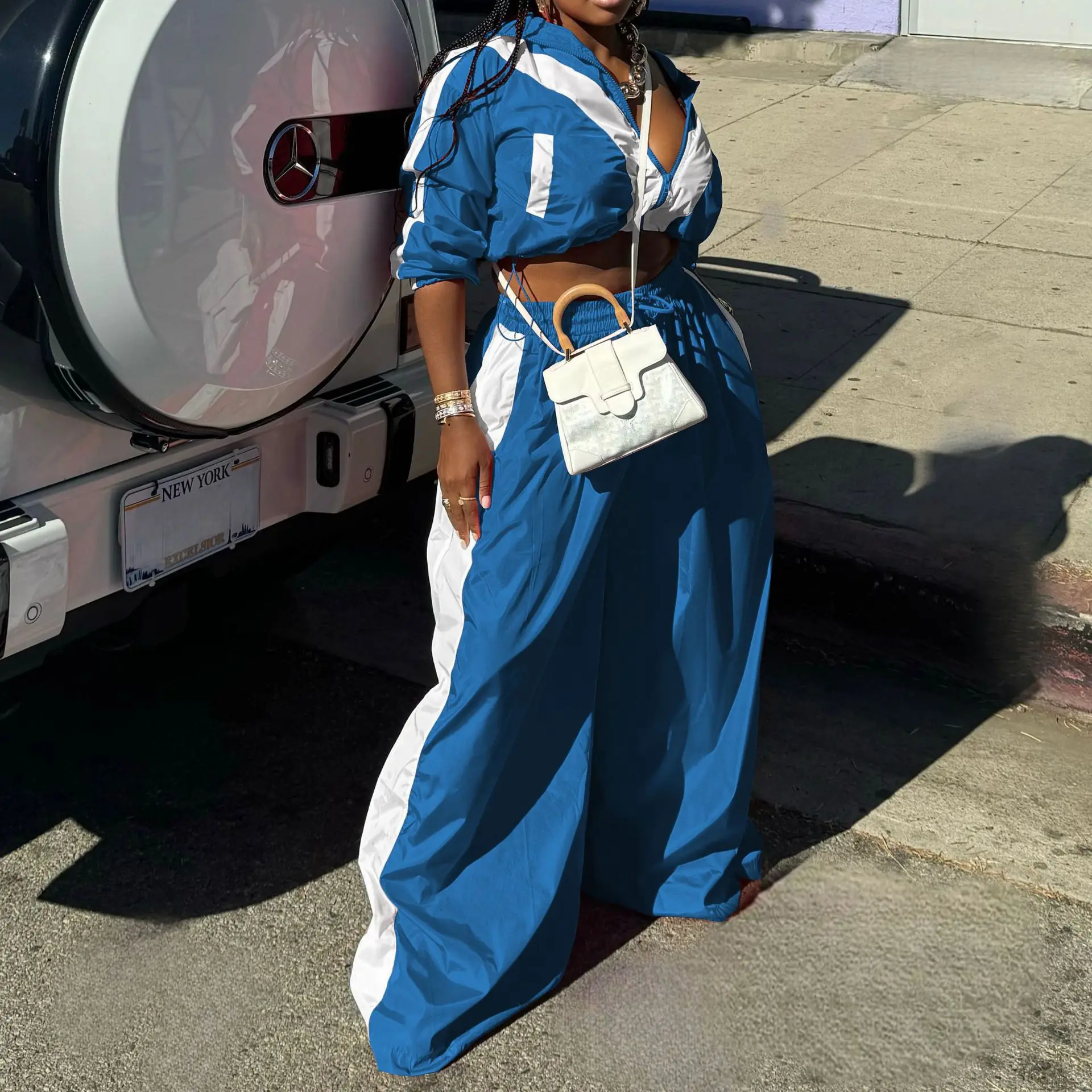 CM.YAYA Active Patchwork Women's Set Zipper Sweatshirt Jacket and Wide Leg Pants Suit 2025 INS Two 2 Piece Sets Outfit Tracksuit