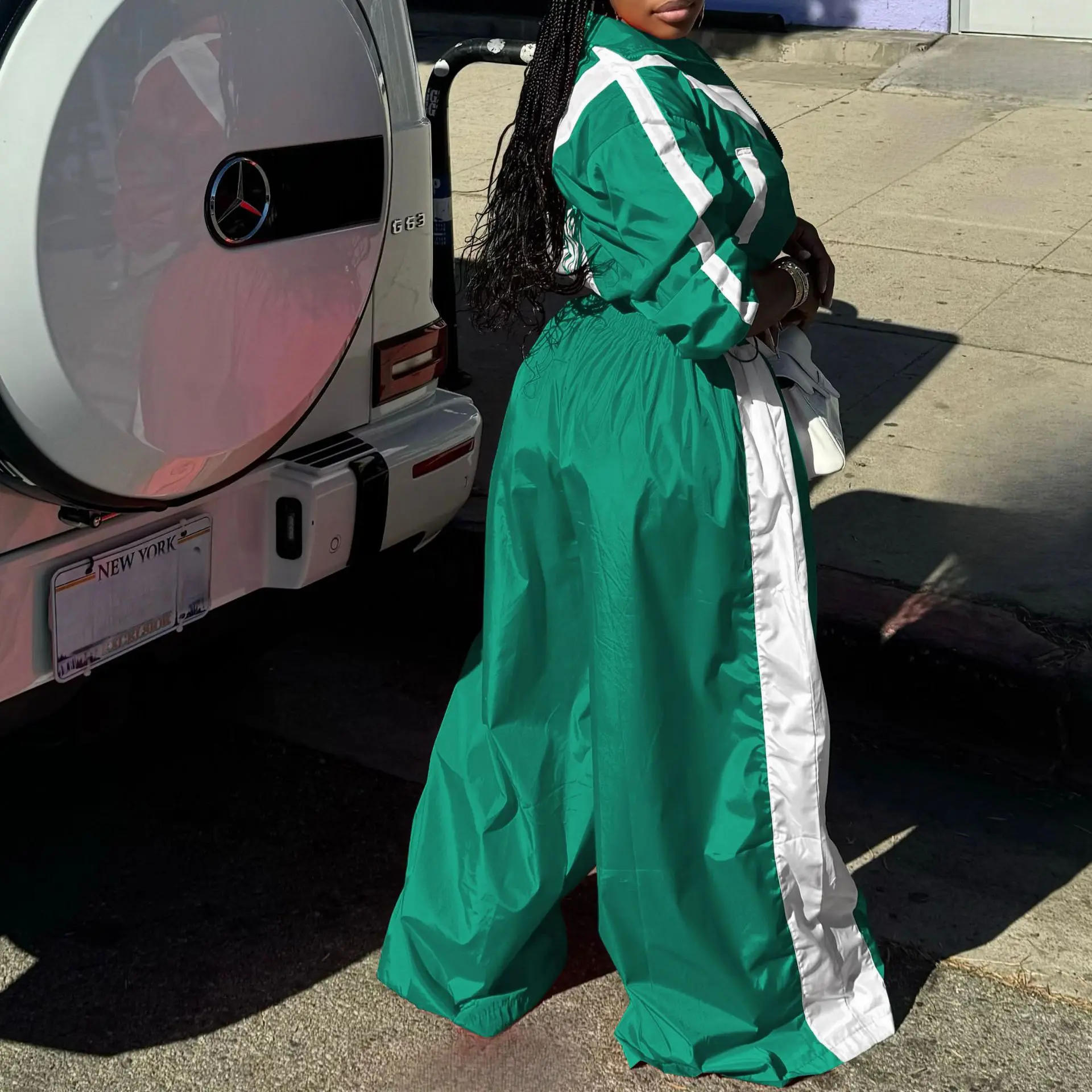 CM.YAYA Active Patchwork Women's Set Zipper Sweatshirt Jacket and Wide Leg Pants Suit 2025 INS Two 2 Piece Sets Outfit Tracksuit