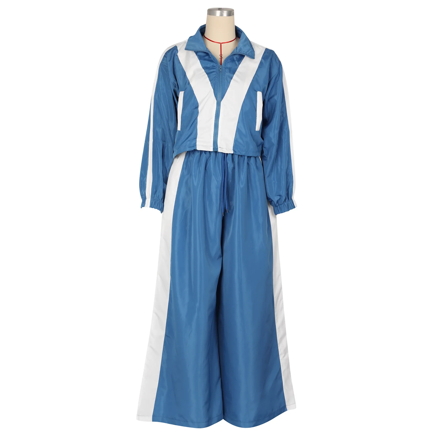 CM.YAYA Active Patchwork Women's Set Zipper Sweatshirt Jacket and Wide Leg Pants Suit 2025 INS Two 2 Piece Sets Outfit Tracksuit