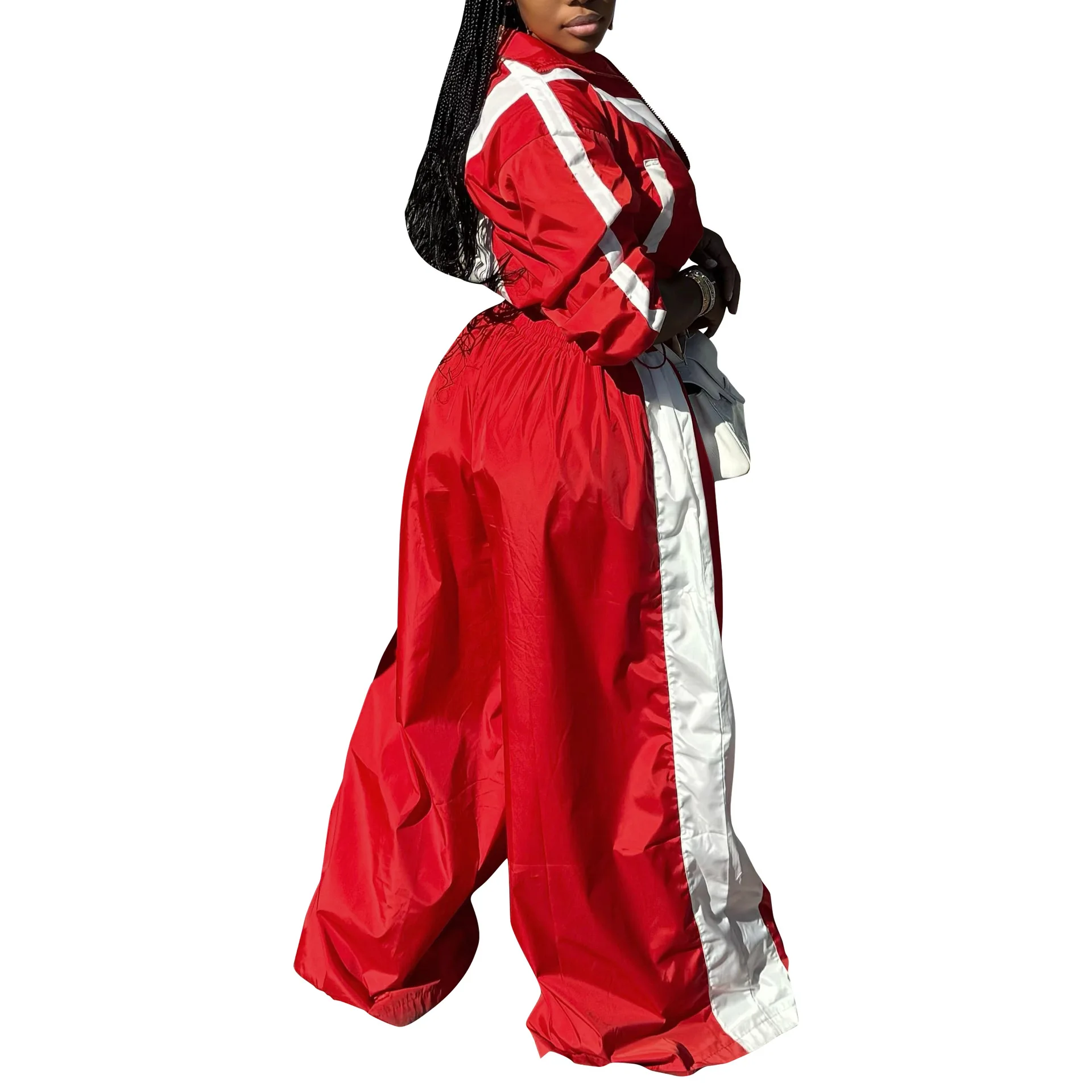 CM.YAYA Active Patchwork Women's Set Zipper Sweatshirt Jacket and Wide Leg Pants Suit 2025 INS Two 2 Piece Sets Outfit Tracksuit