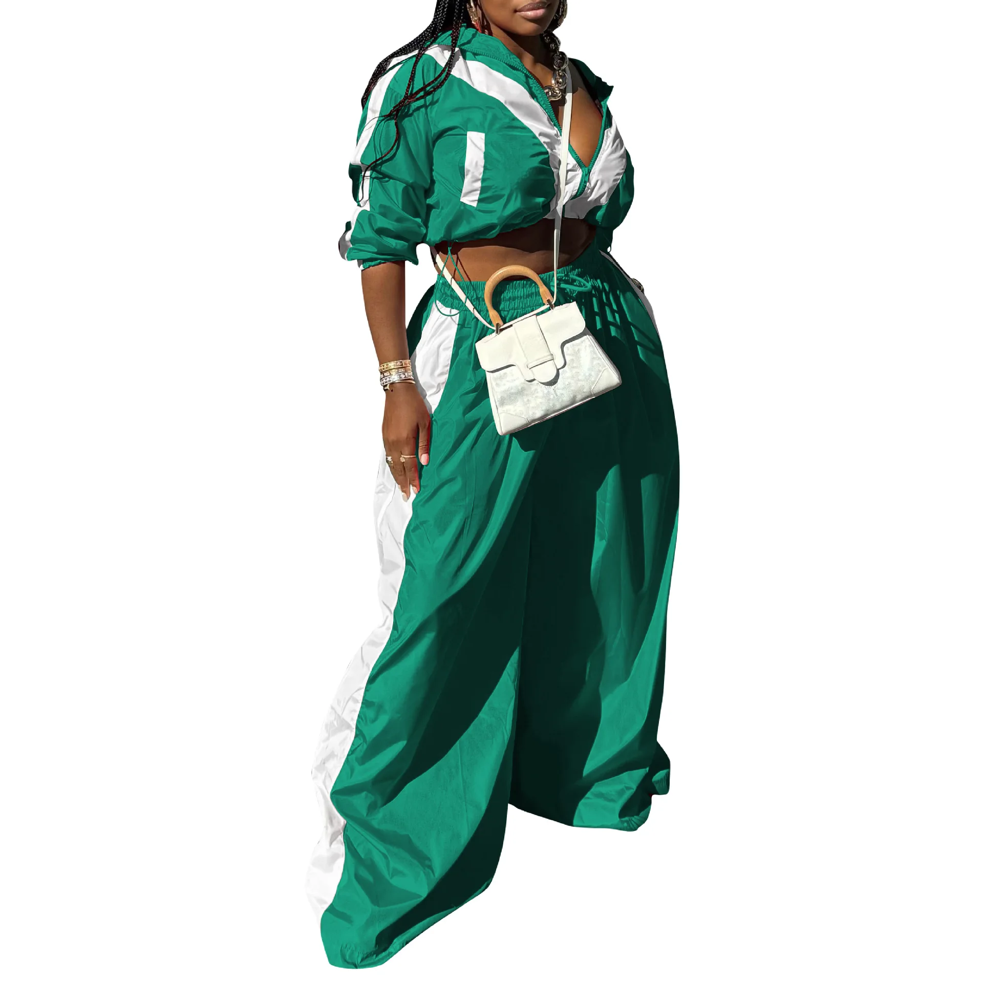 CM.YAYA Active Patchwork Women's Set Zipper Sweatshirt Jacket and Wide Leg Pants Suit 2025 INS Two 2 Piece Sets Outfit Tracksuit