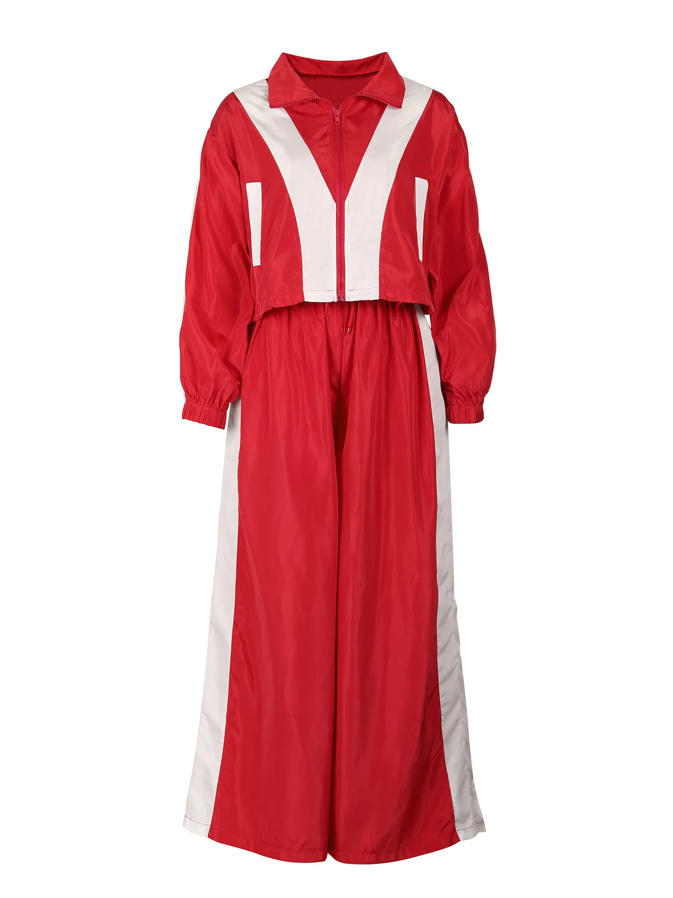 CM.YAYA Active Patchwork Women's Set Zipper Sweatshirt Jacket and Wide Leg Pants Suit 2025 INS Two 2 Piece Sets Outfit Tracksuit