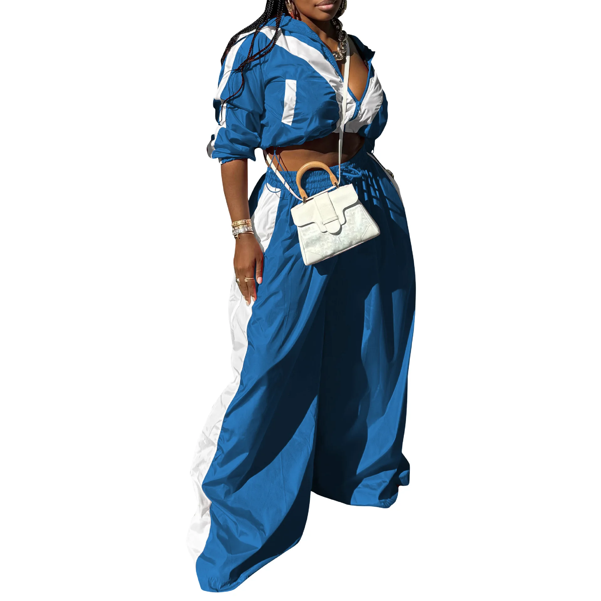 CM.YAYA Active Patchwork Women's Set Zipper Sweatshirt Jacket and Wide Leg Pants Suit 2025 INS Two 2 Piece Sets Outfit Tracksuit