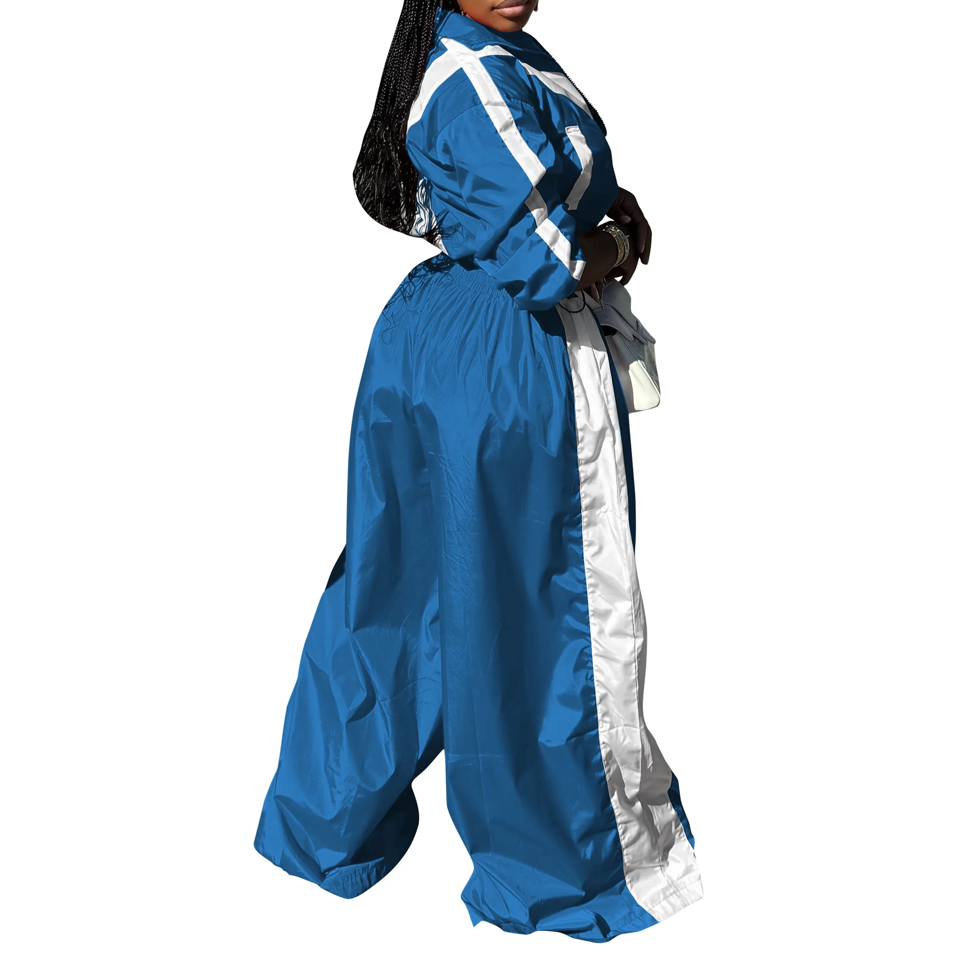 CM.YAYA Active Patchwork Women's Set Zipper Sweatshirt Jacket and Wide Leg Pants Suit 2025 INS Two 2 Piece Sets Outfit Tracksuit