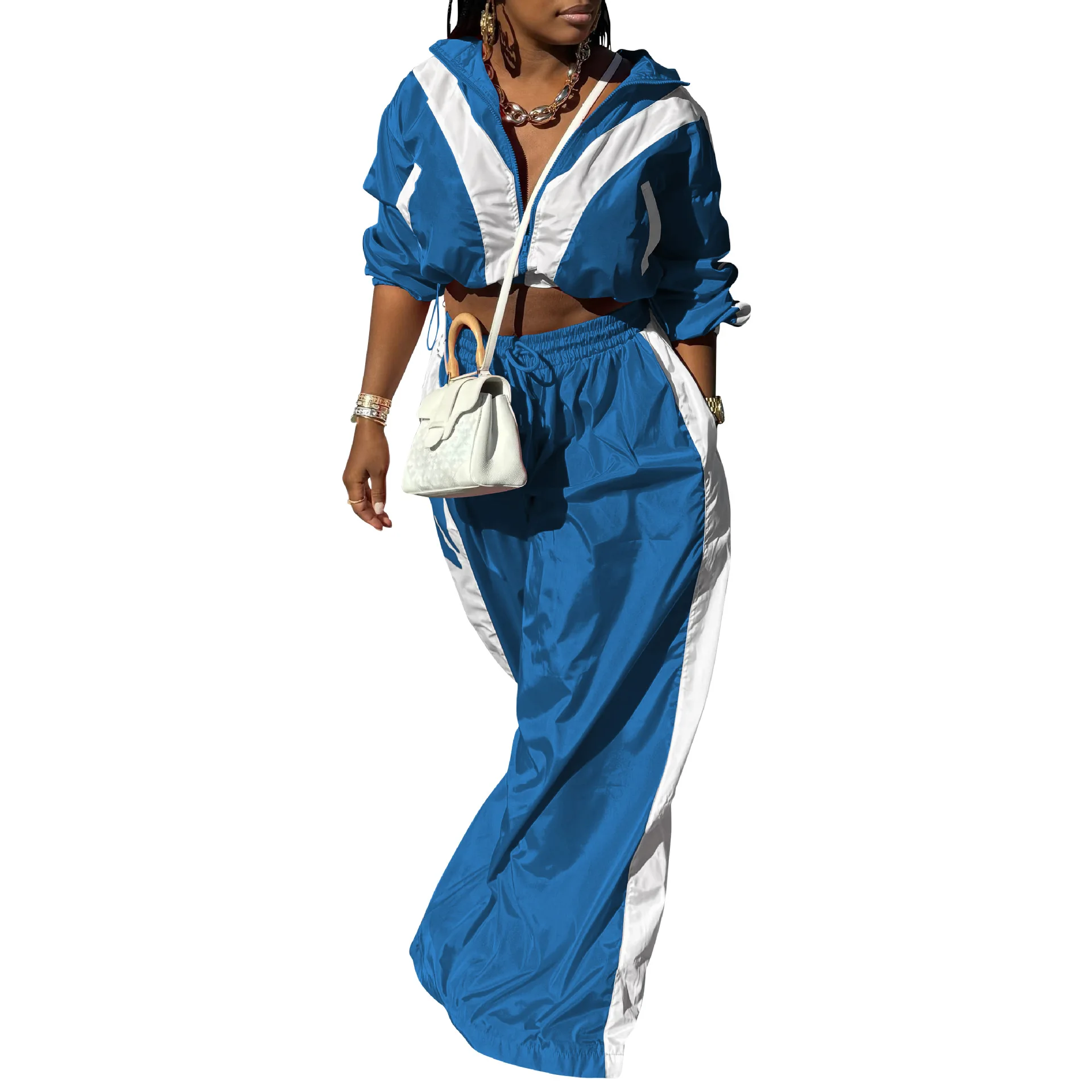 CM.YAYA Active Patchwork Women's Set Zipper Sweatshirt Jacket and Wide Leg Pants Suit 2025 INS Two 2 Piece Sets Outfit Tracksuit