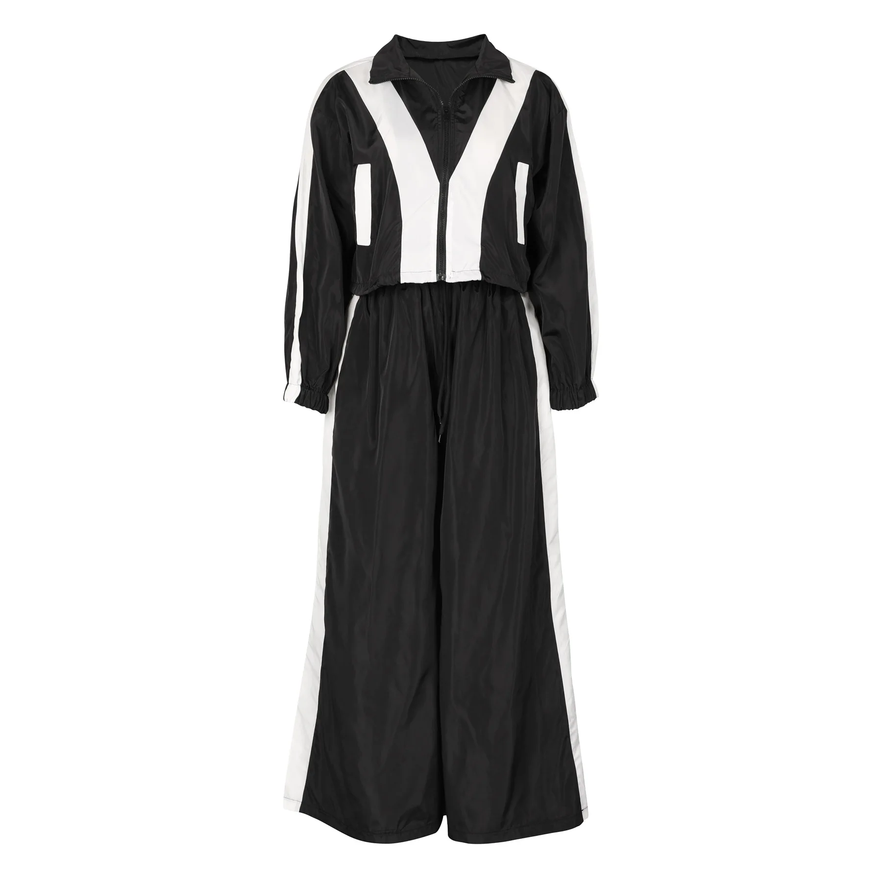 CM.YAYA Active Patchwork Women's Set Zipper Sweatshirt Jacket and Wide Leg Pants Suit 2025 INS Two 2 Piece Sets Outfit Tracksuit