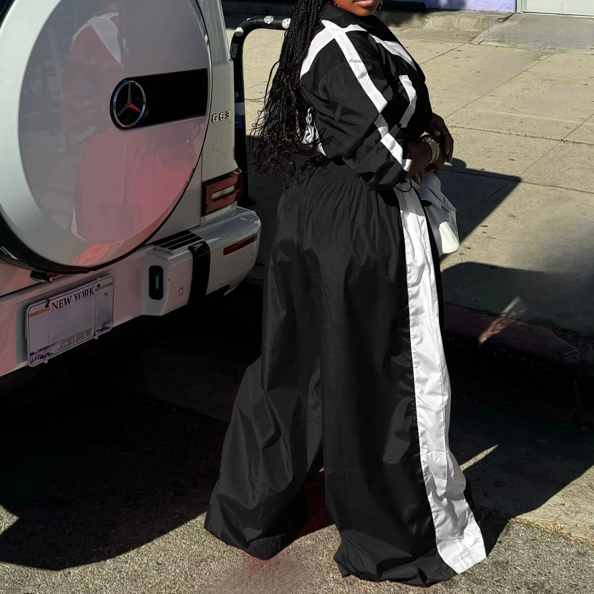 CM.YAYA Active Patchwork Women's Set Zipper Sweatshirt Jacket and Wide Leg Pants Suit 2025 INS Two 2 Piece Sets Outfit Tracksuit